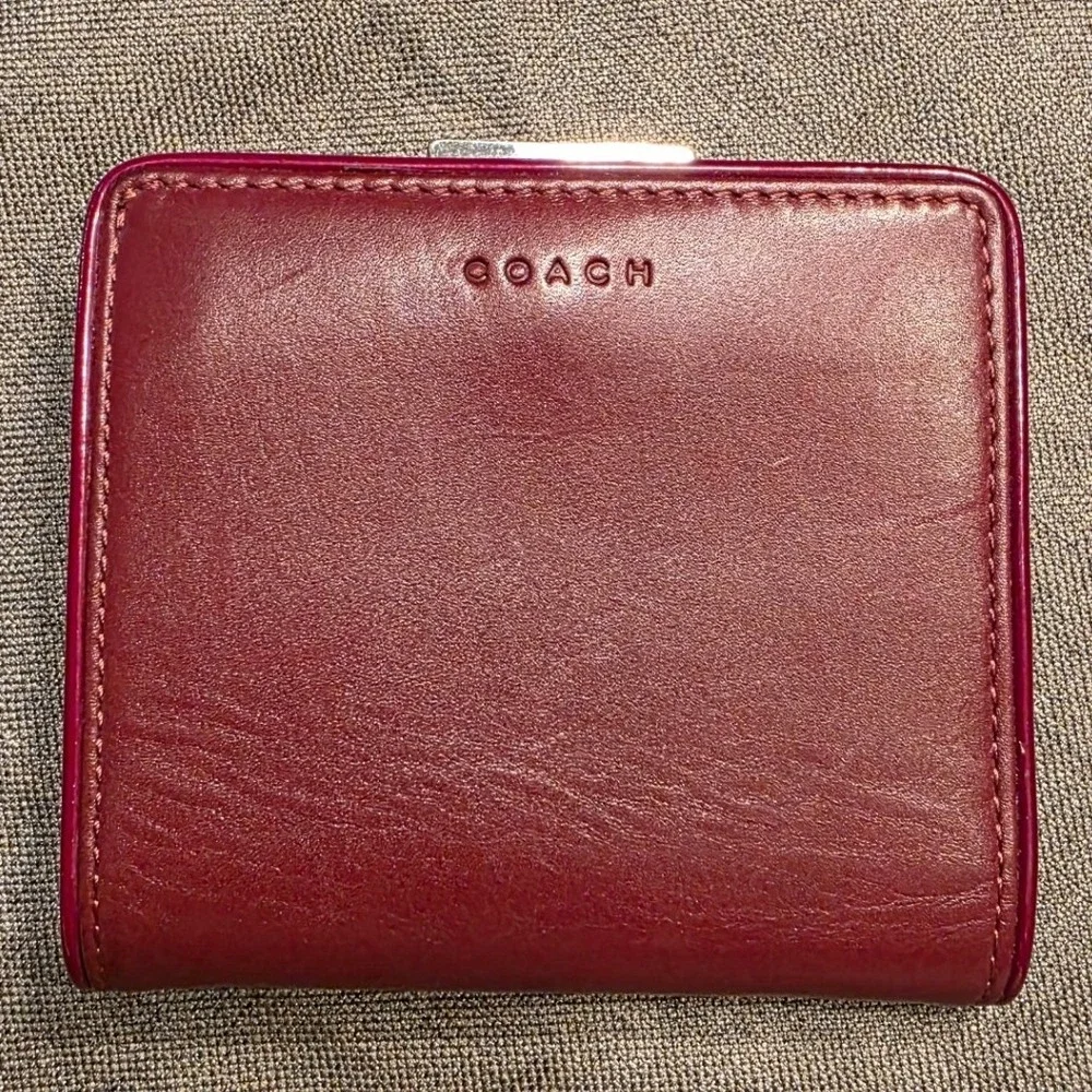 Vintage Y2k Coach Framed French Purse Kisslock Bifold Wallet Burgundy & Metallic